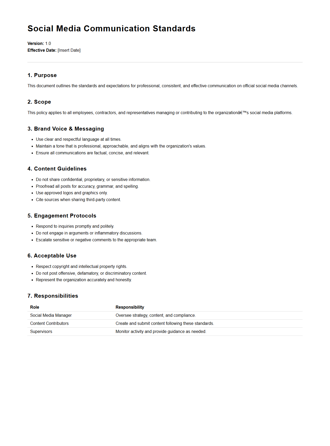 Social Media Communication Standards Document