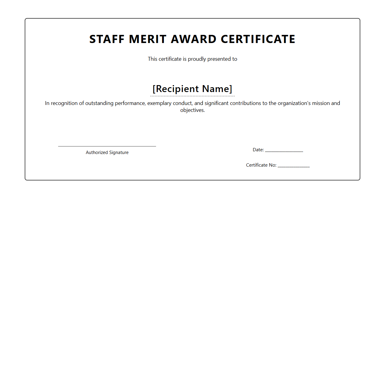 Staff Merit Award Certificate Blueprint