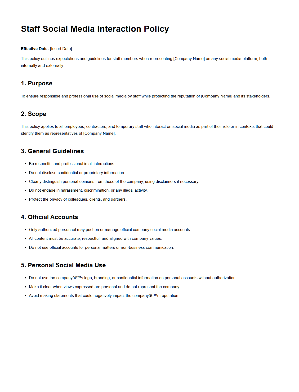 Staff Social Media Interaction Policy Example