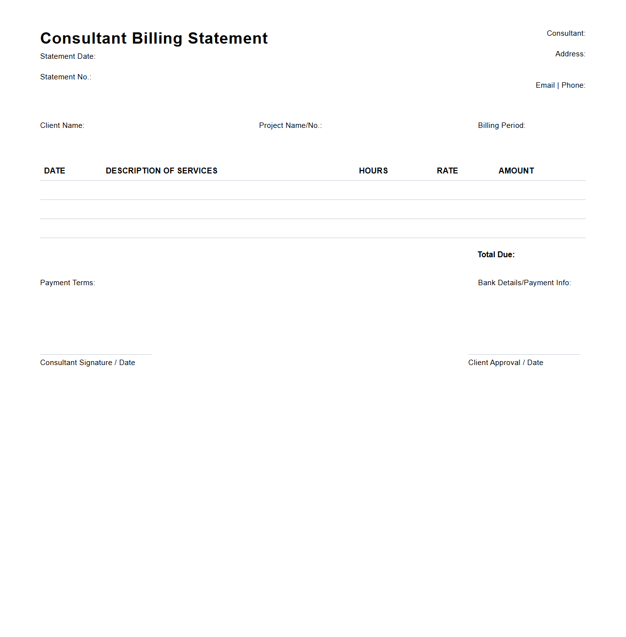 Standard Consultant Billing Statement