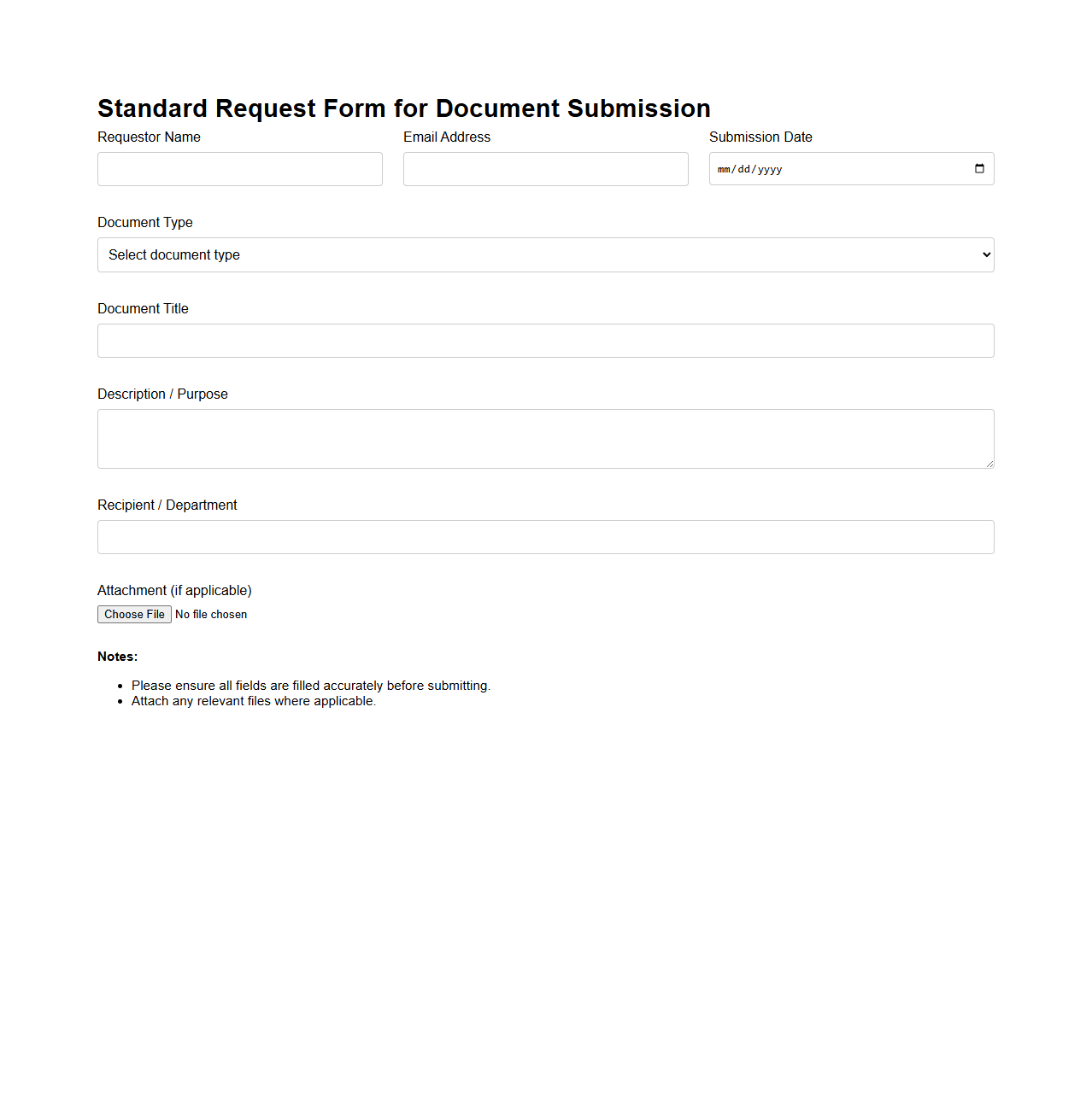 Standard Request Form Template for Document Submission