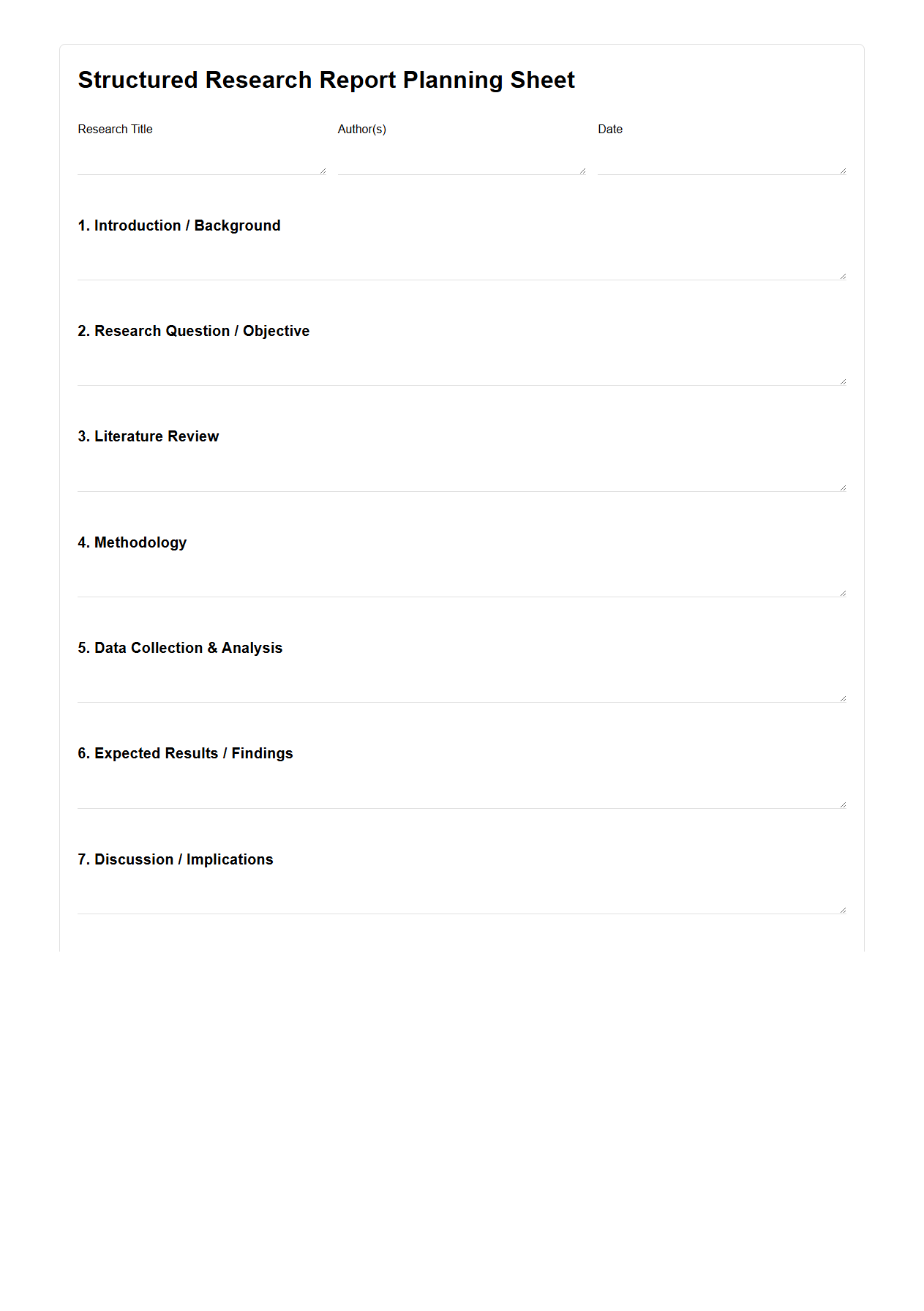 Structured Research Report Planning Sheet