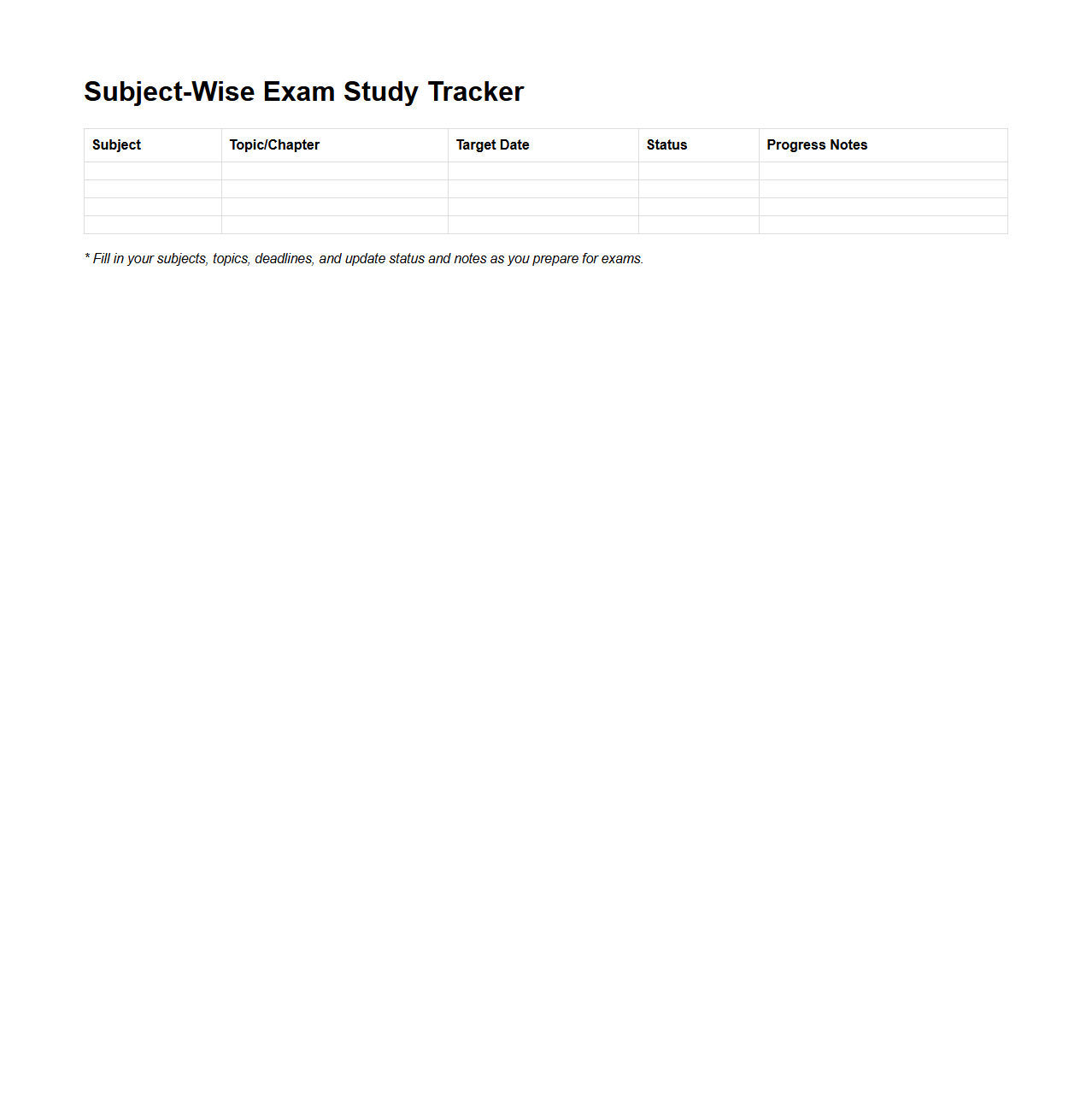 Subject-Wise Exam Study Tracker