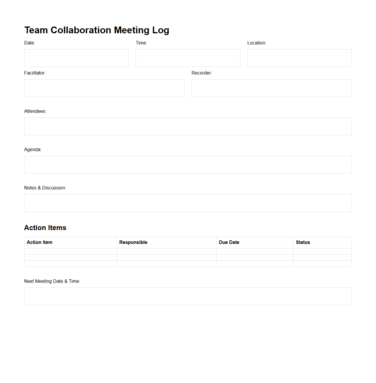 Team Collaboration Meeting Log Template