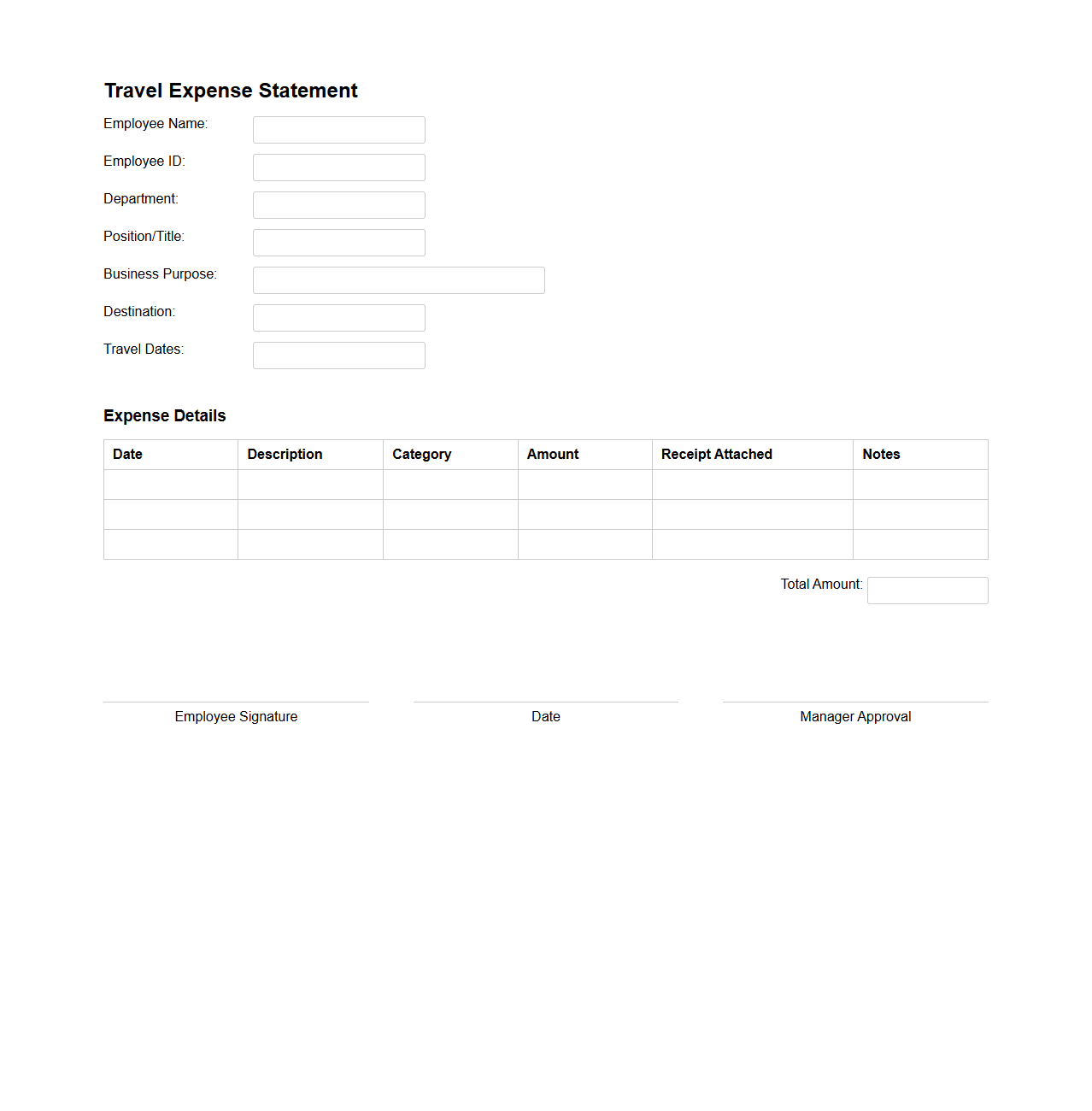 Travel Expense Statement for Corporate Use