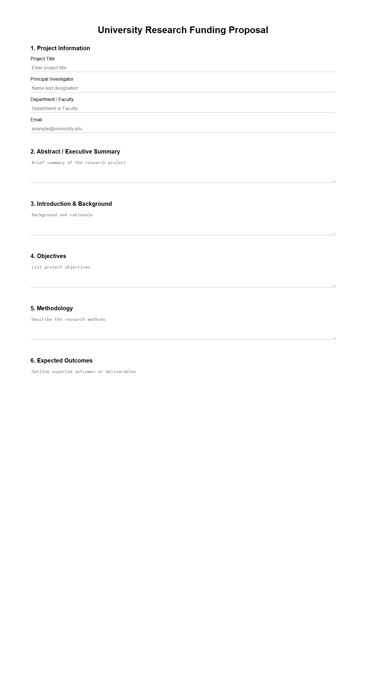 University Research Funding Proposal Template