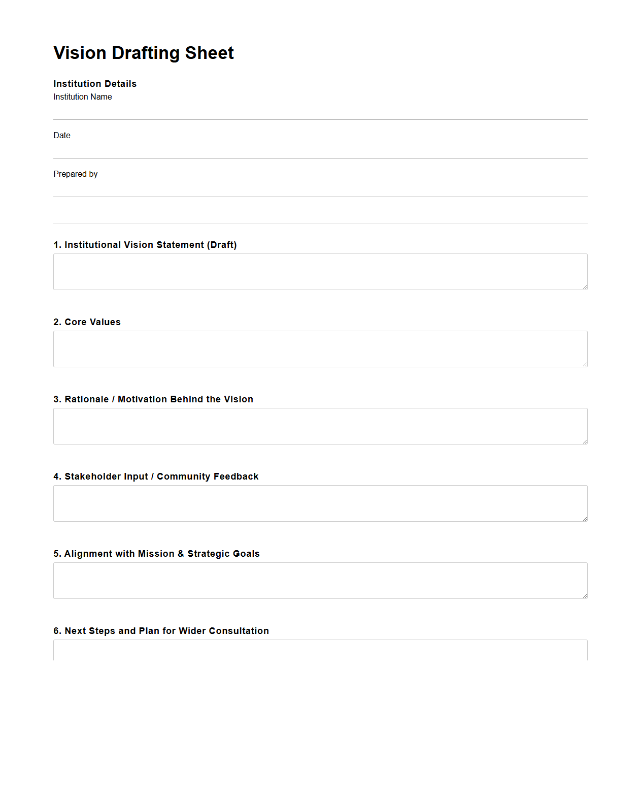 Vision Drafting Sheet for Educational Institutions