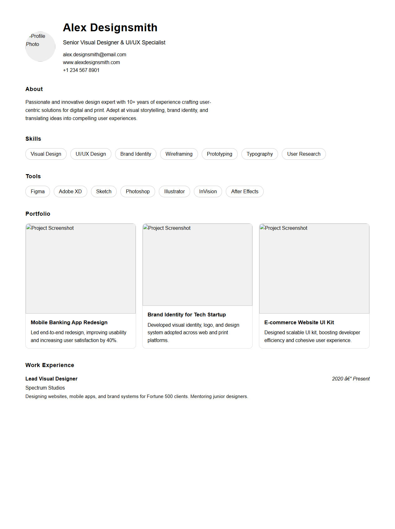 Visual Portfolio Resume Template for Design Experts