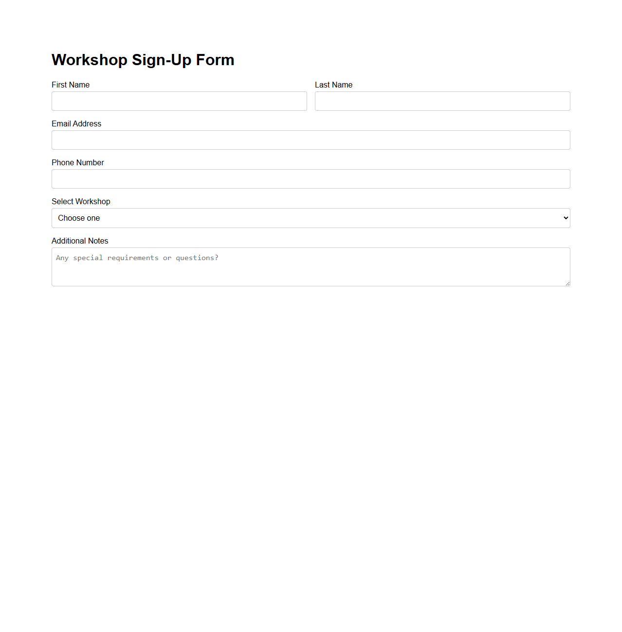 Workshop Sign-Up Form Template