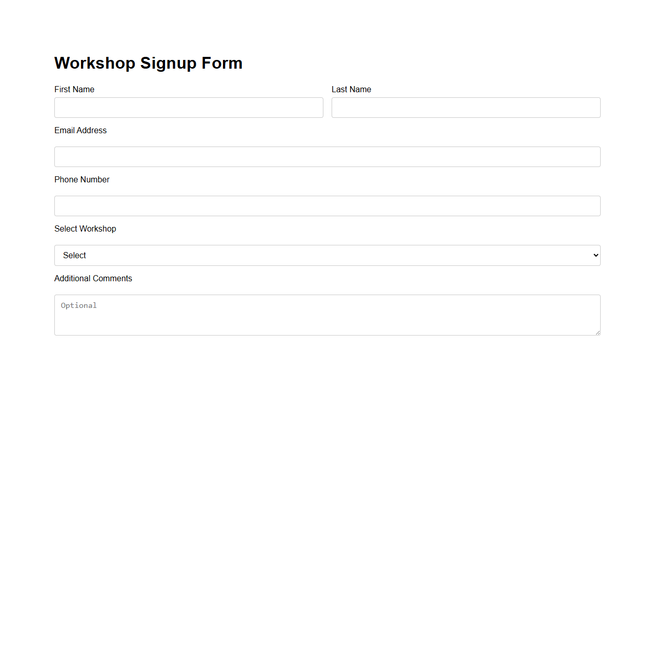 Workshop Signup Form Template