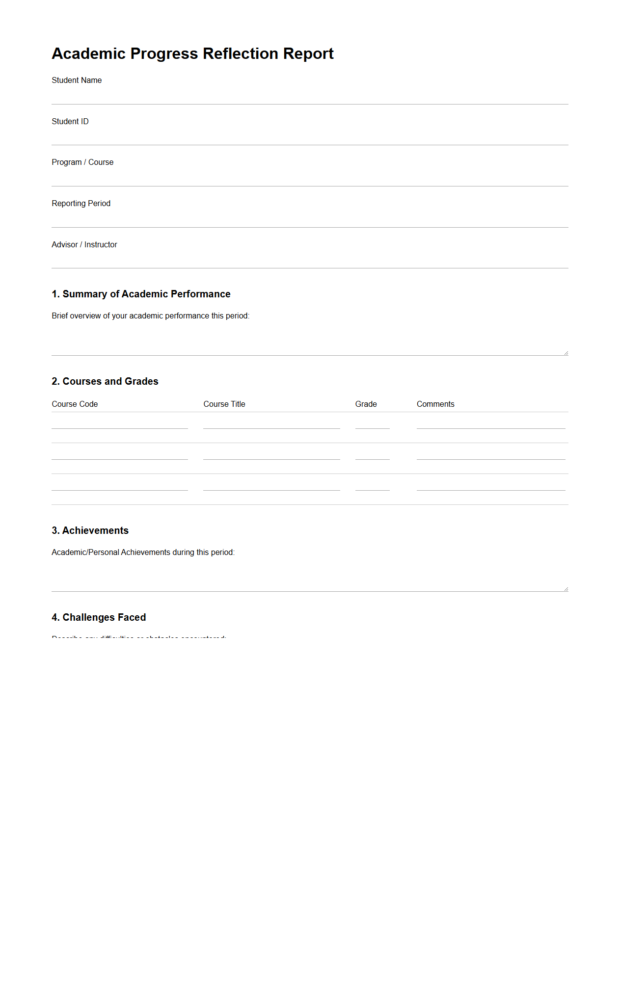 Academic Progress Reflection Report