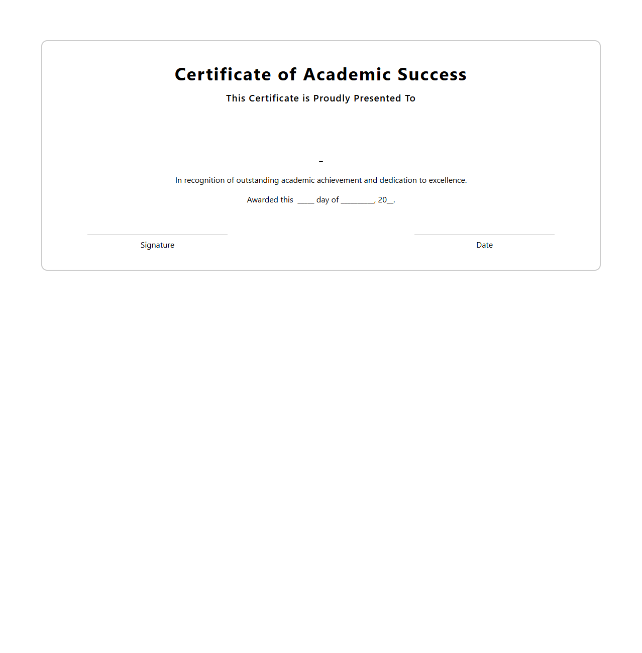 Academic Success Certificate Template