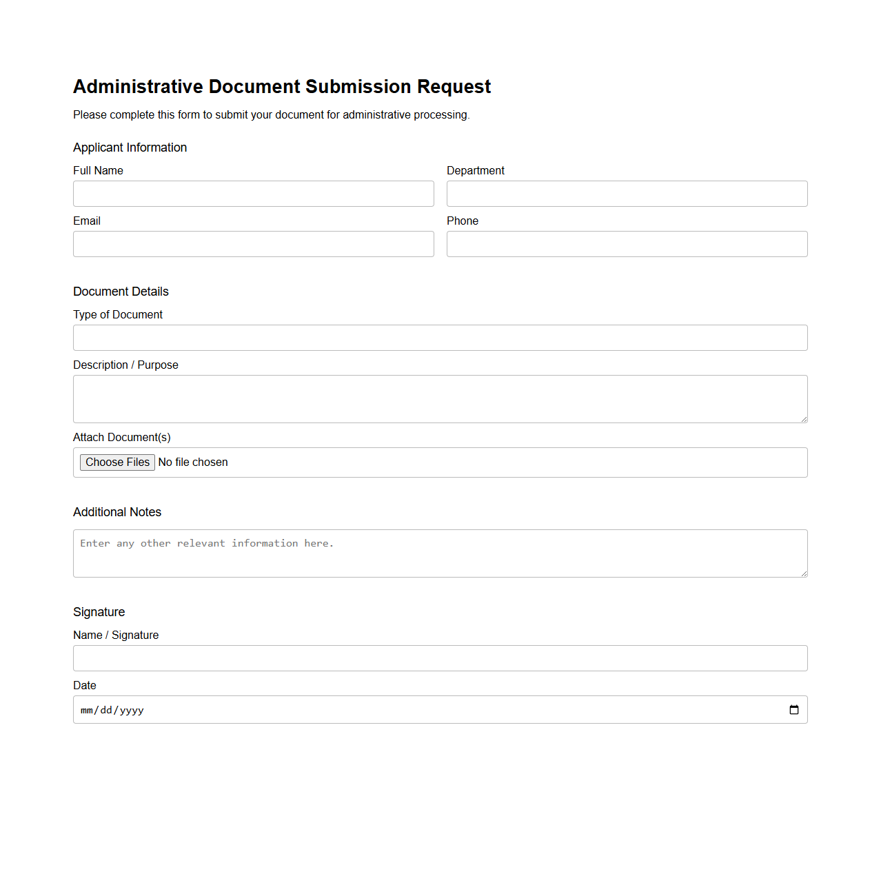 Administrative Document Submission Request Template