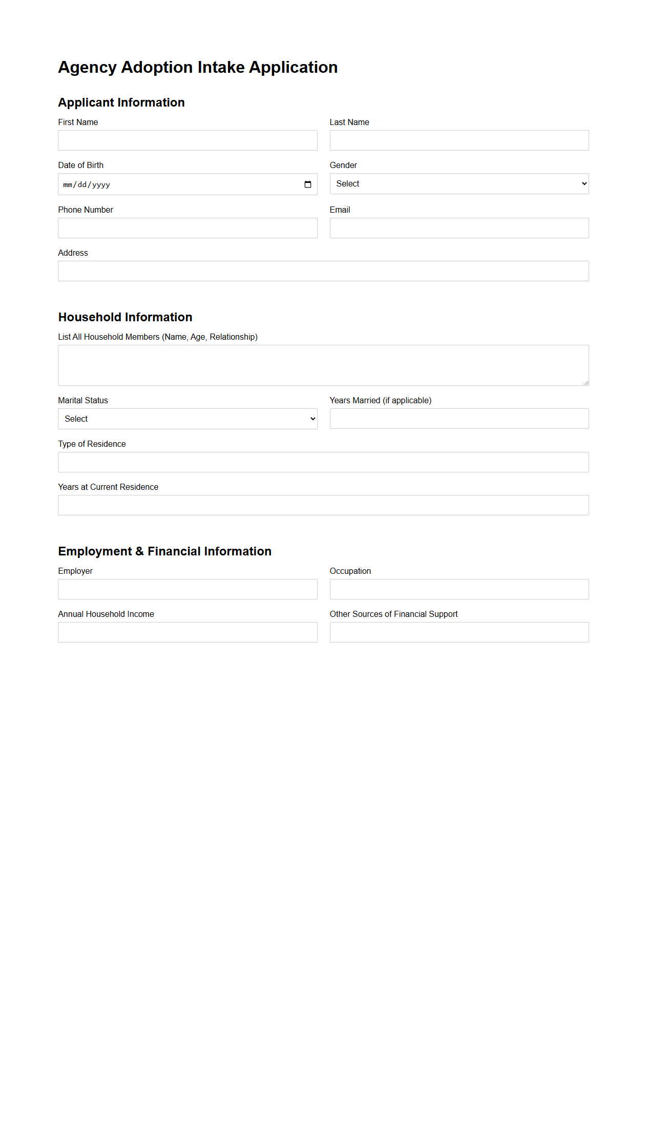 Agency Adoption Intake Application Template