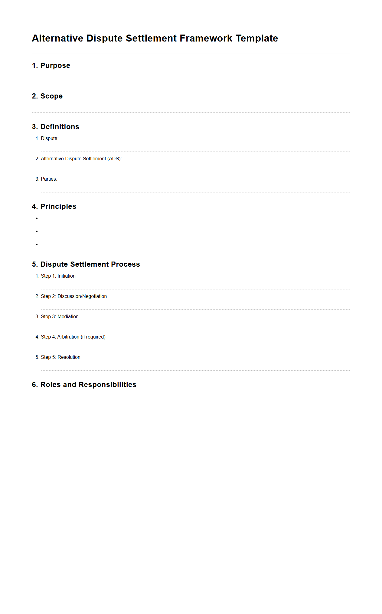 Alternative Dispute Settlement Framework Template