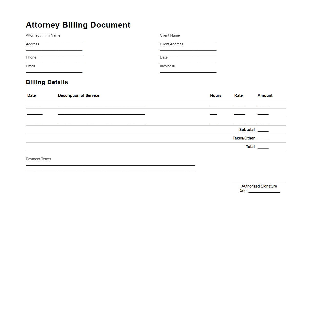 Attorney Billing Document Template