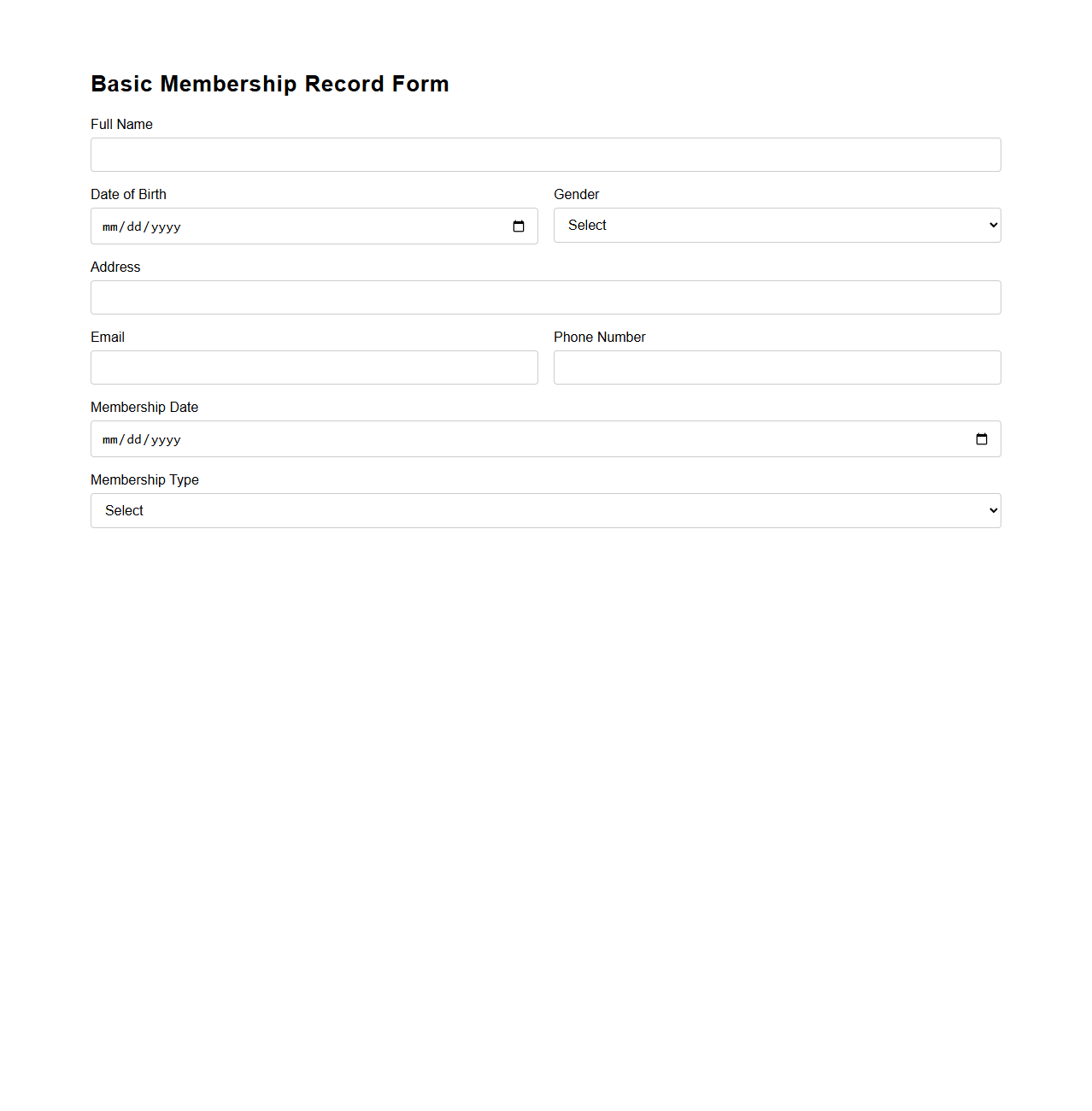 Basic Membership Record Form