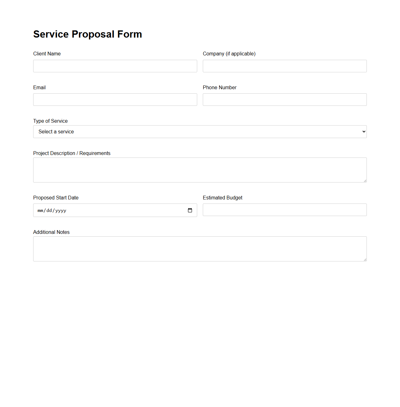 Basic Service Proposal Form for Clients