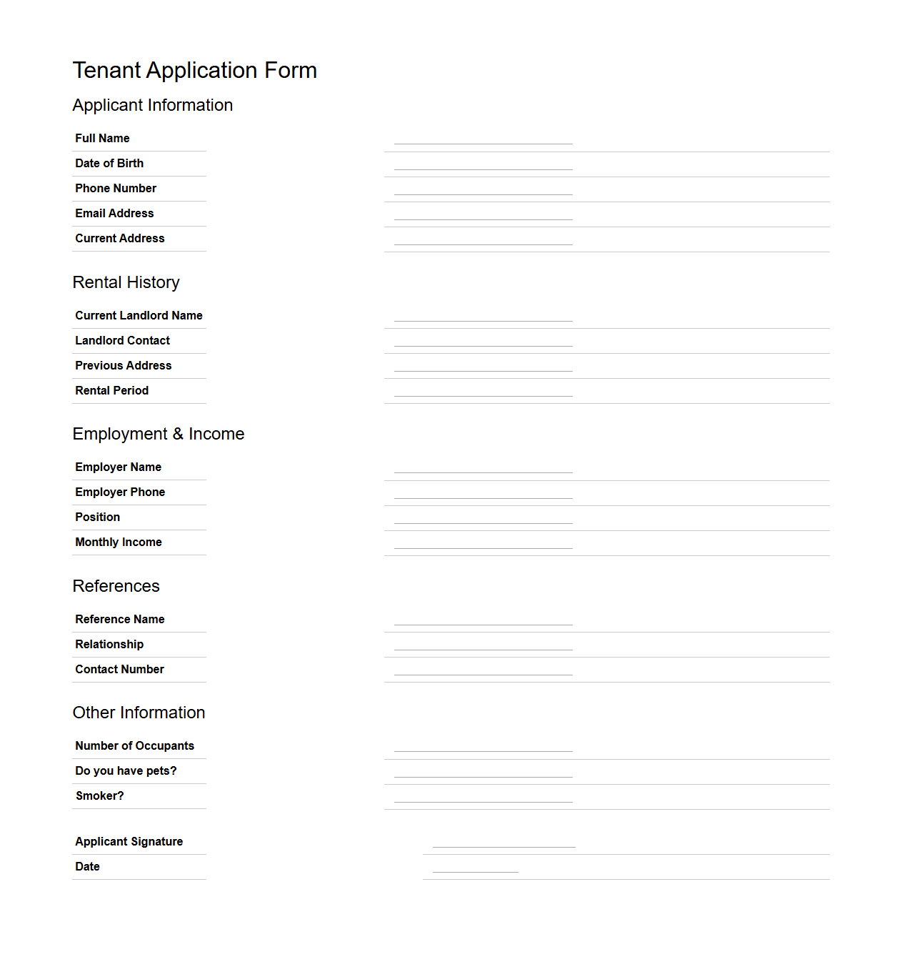 Basic Tenant Application Document Format