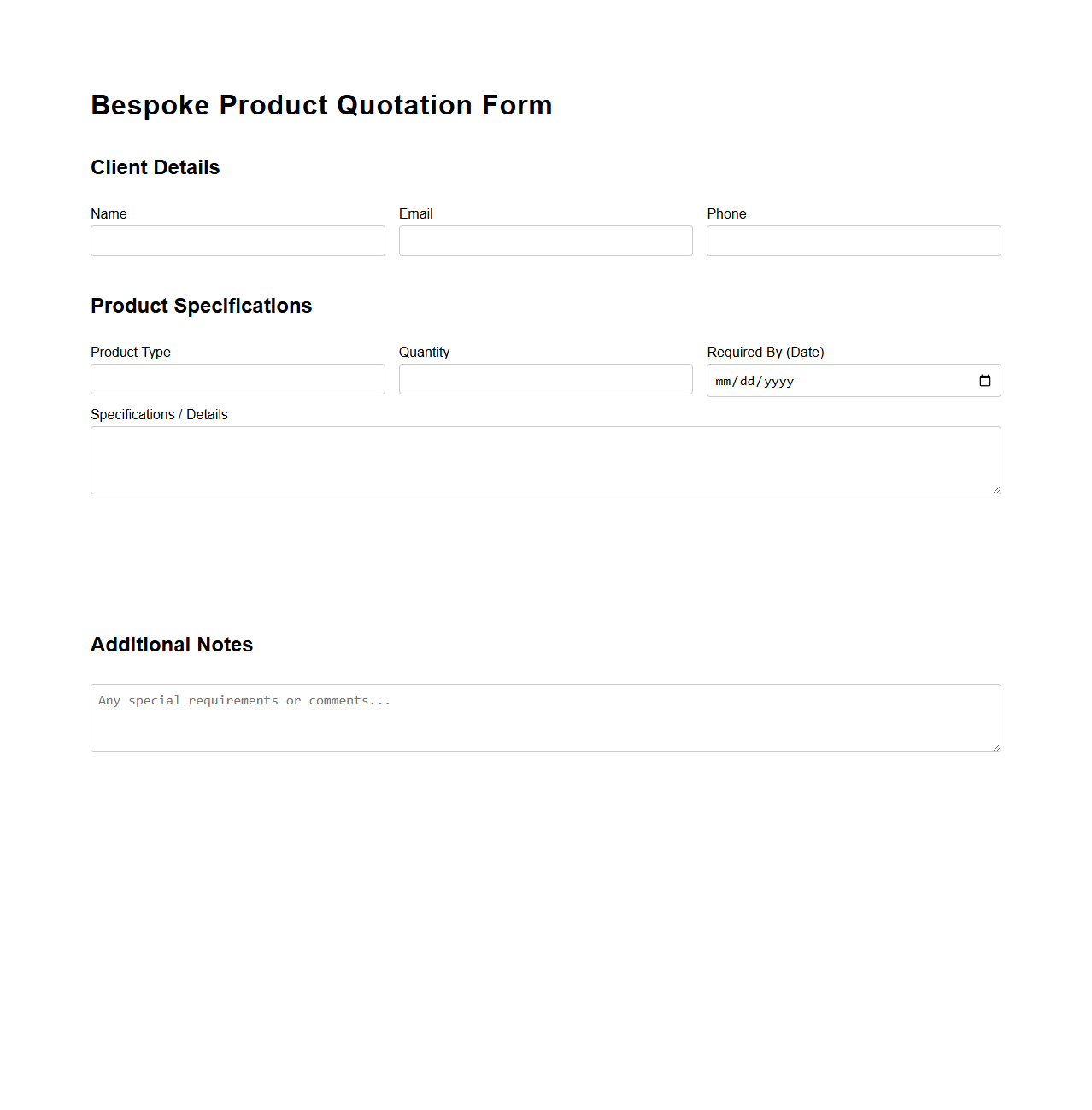 Bespoke Product Quotation Form