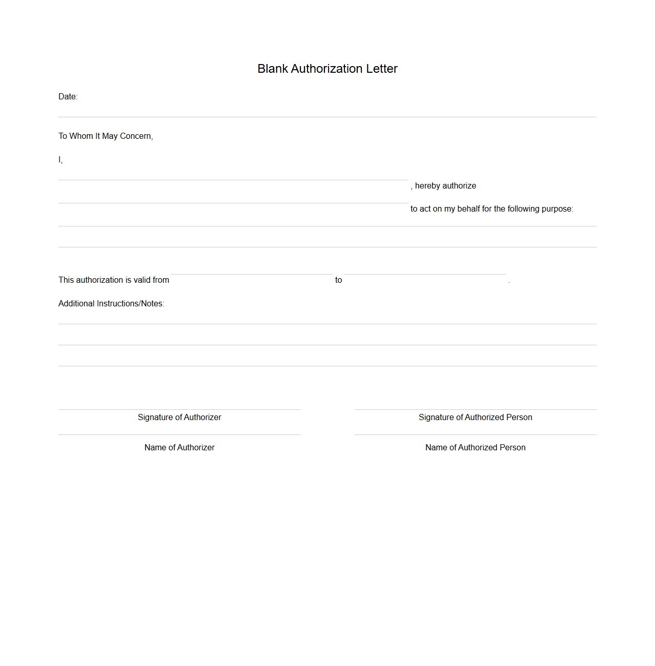 Blank Authorization Letter Template