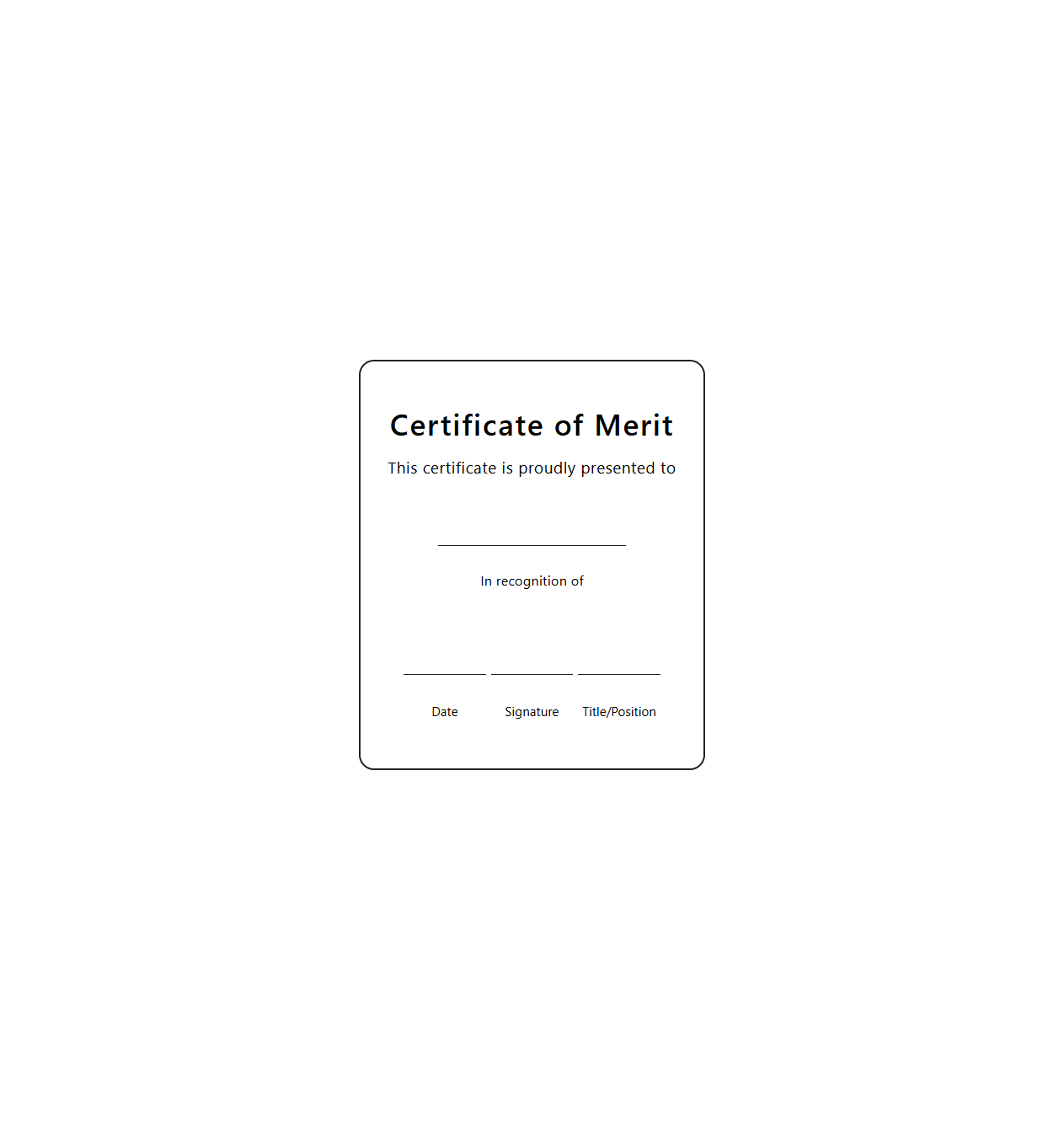Blank Certificate of Merit Template for Recognition