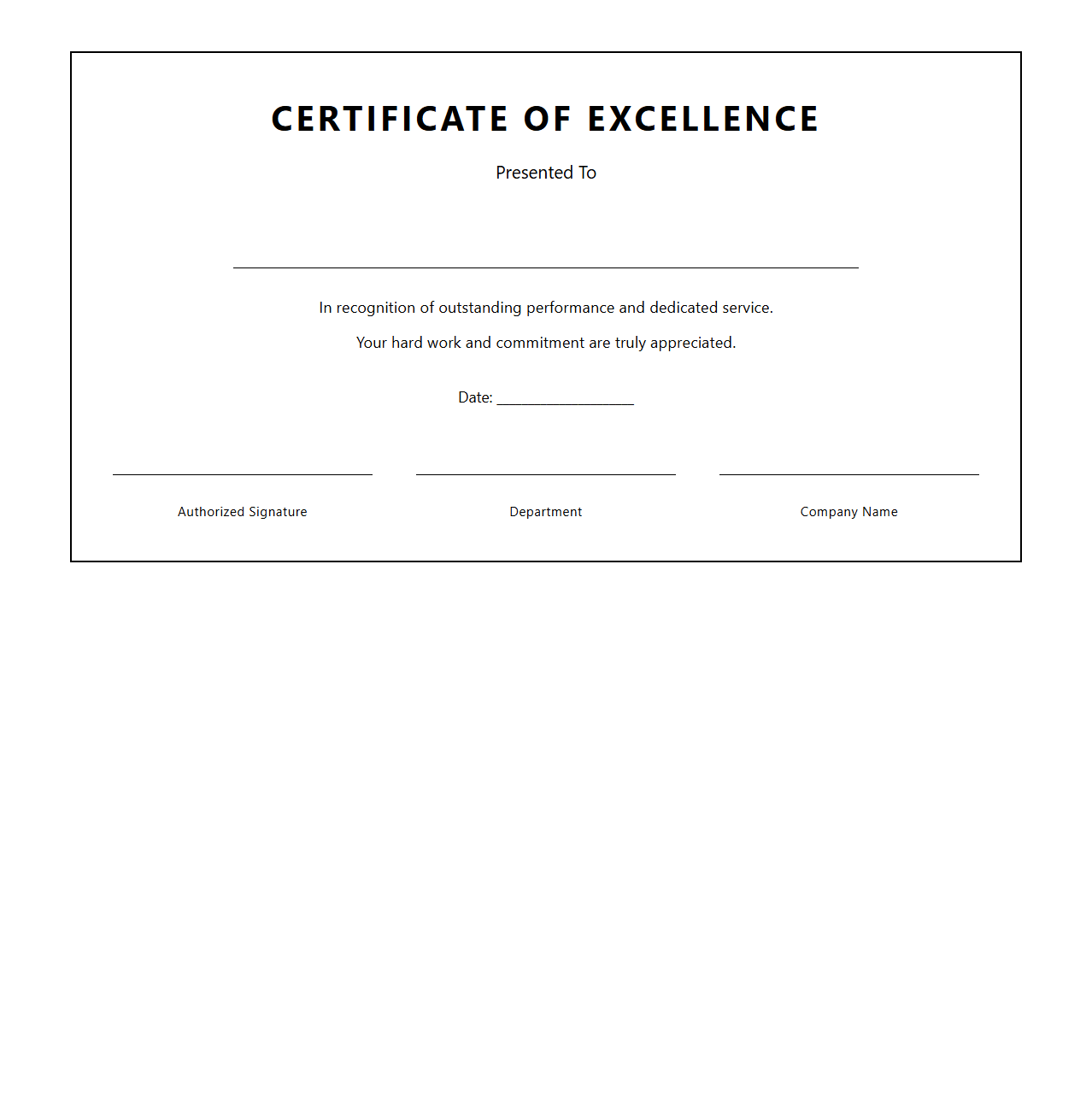 Blank Certificate Template for Employee Excellence