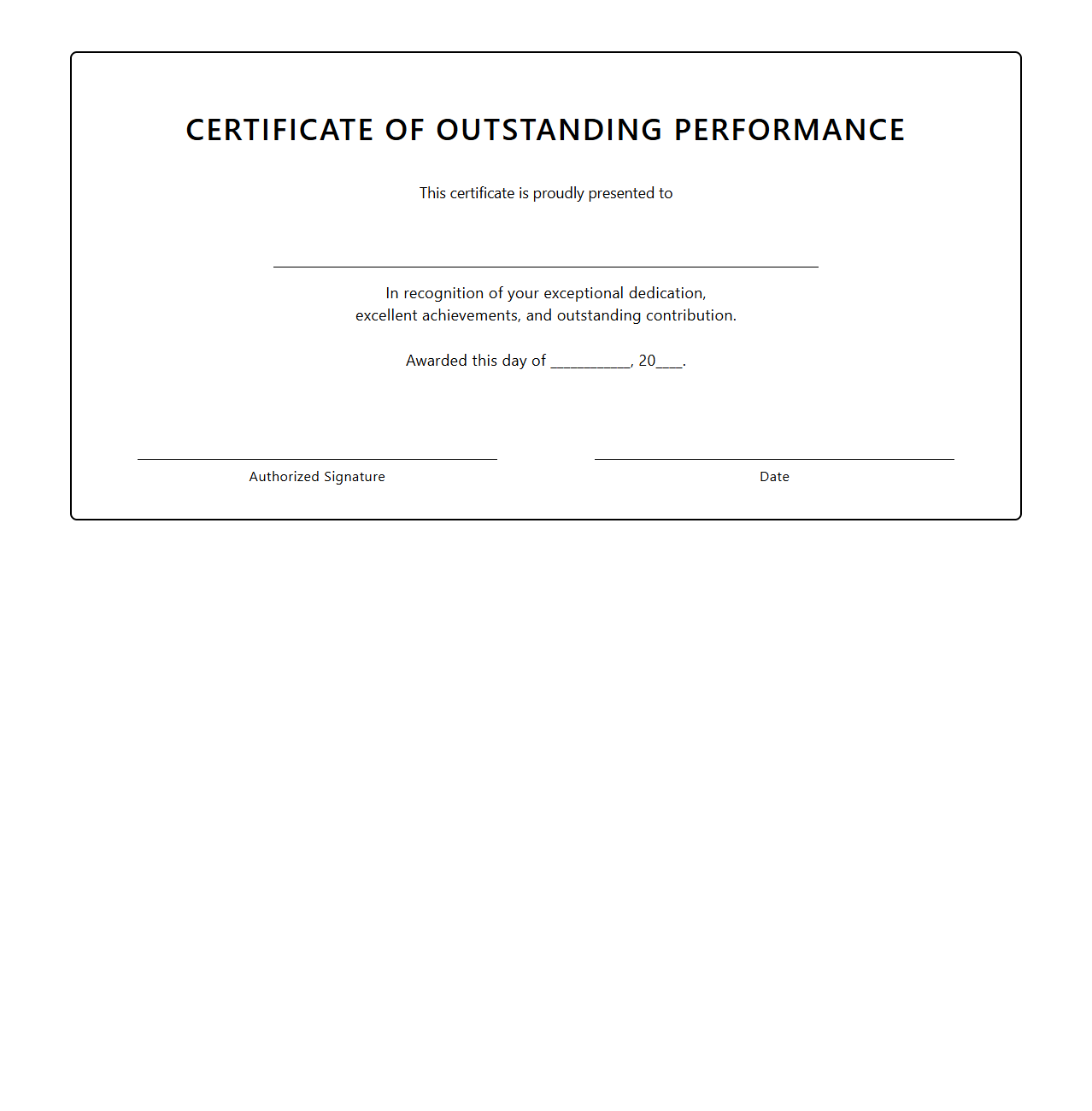 Blank Certificate Template for Outstanding Performance