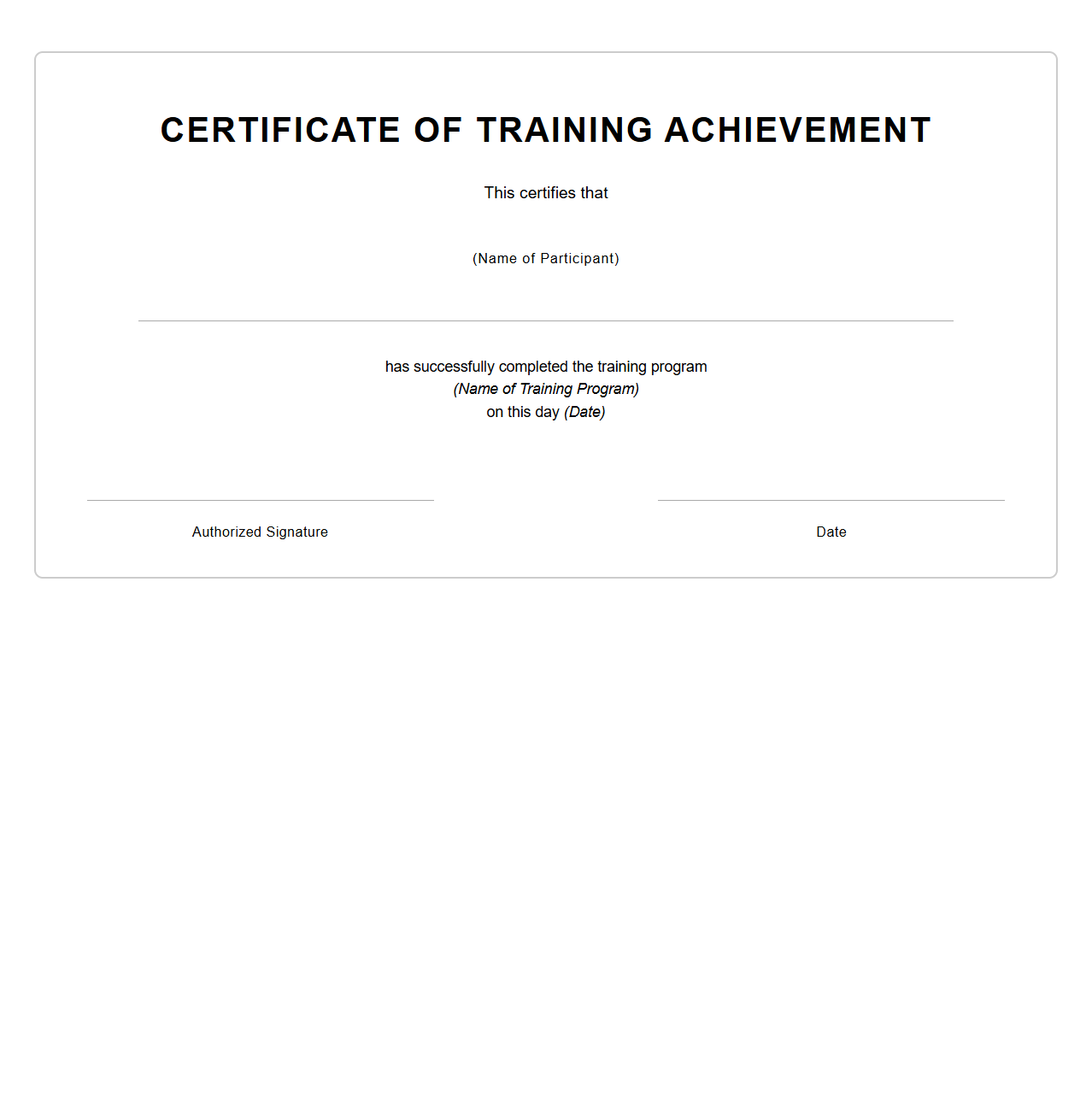 Blank Certificate Template for Training Achievement