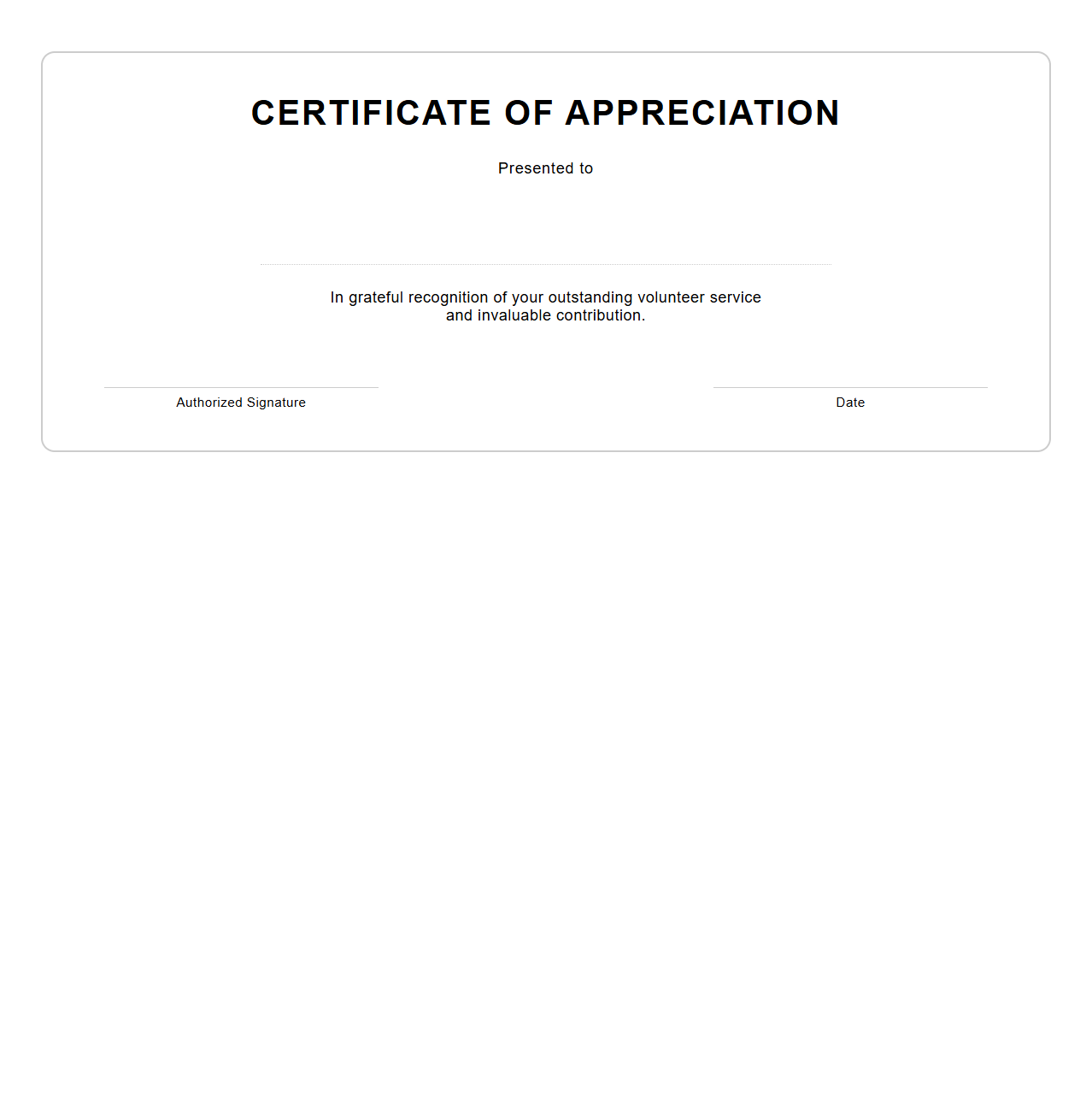 Blank Certificate Template for Volunteer Appreciation