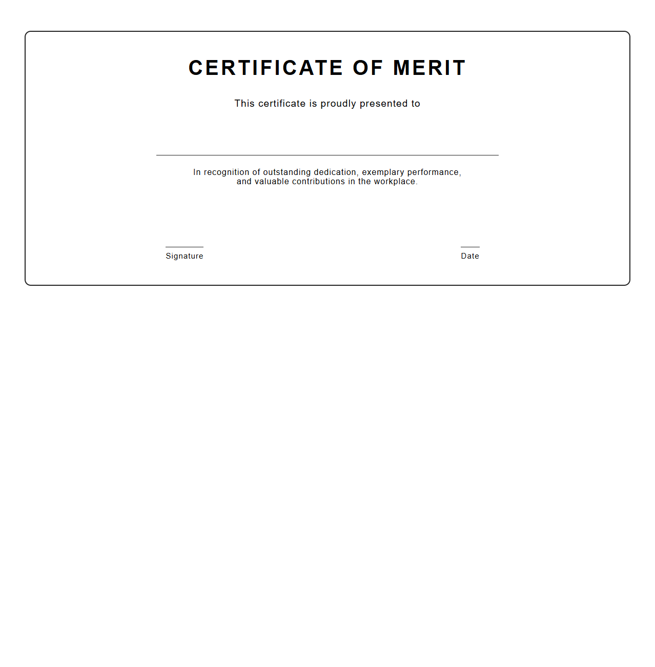 Blank Certificate Template for Workplace Merit