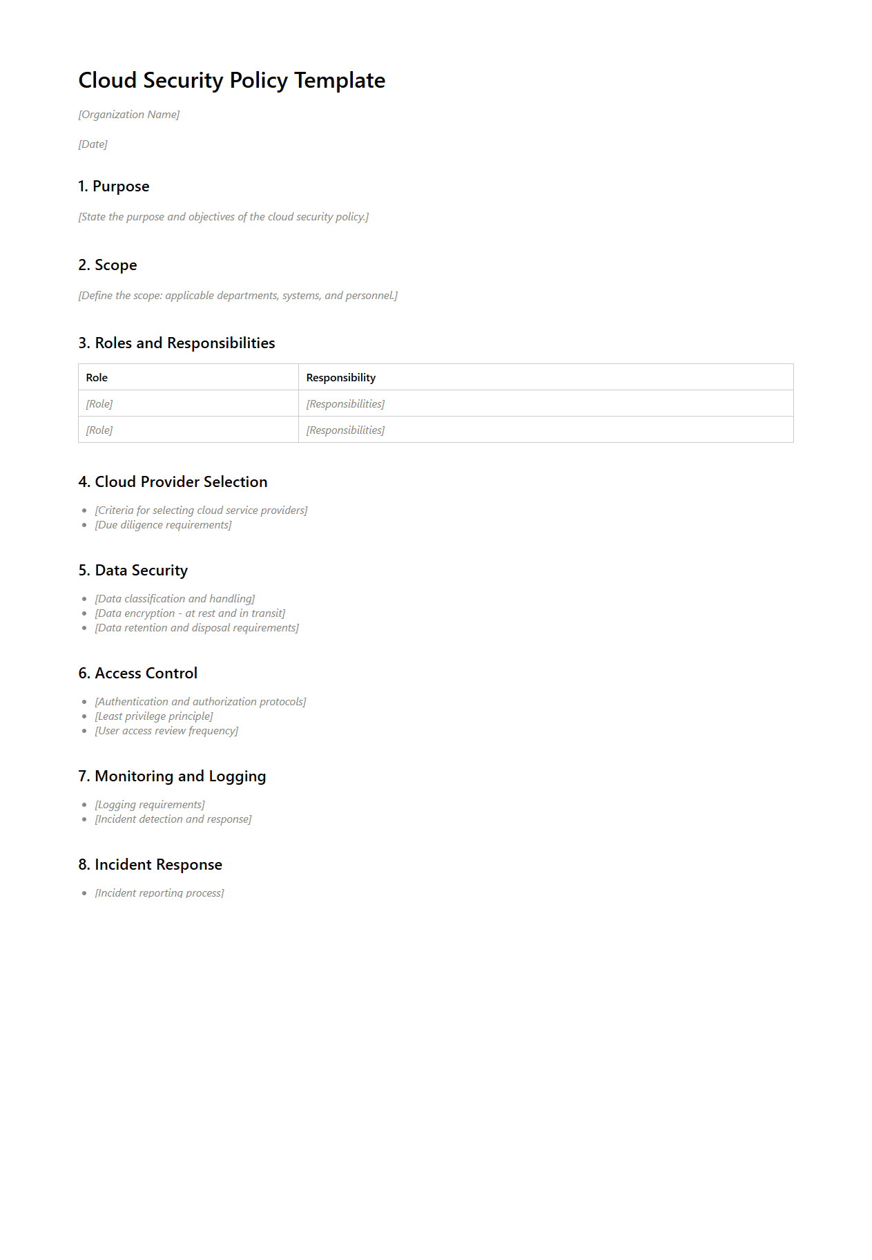 Blank Cloud Security Policy Template for IT Environments