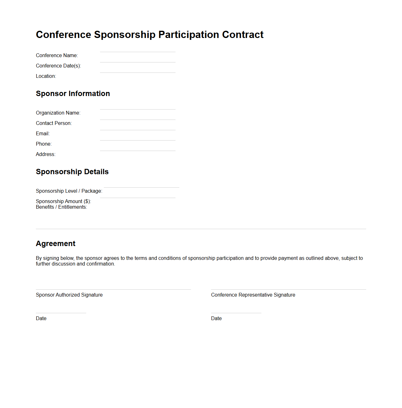 Blank Conference Sponsorship Participation Contract