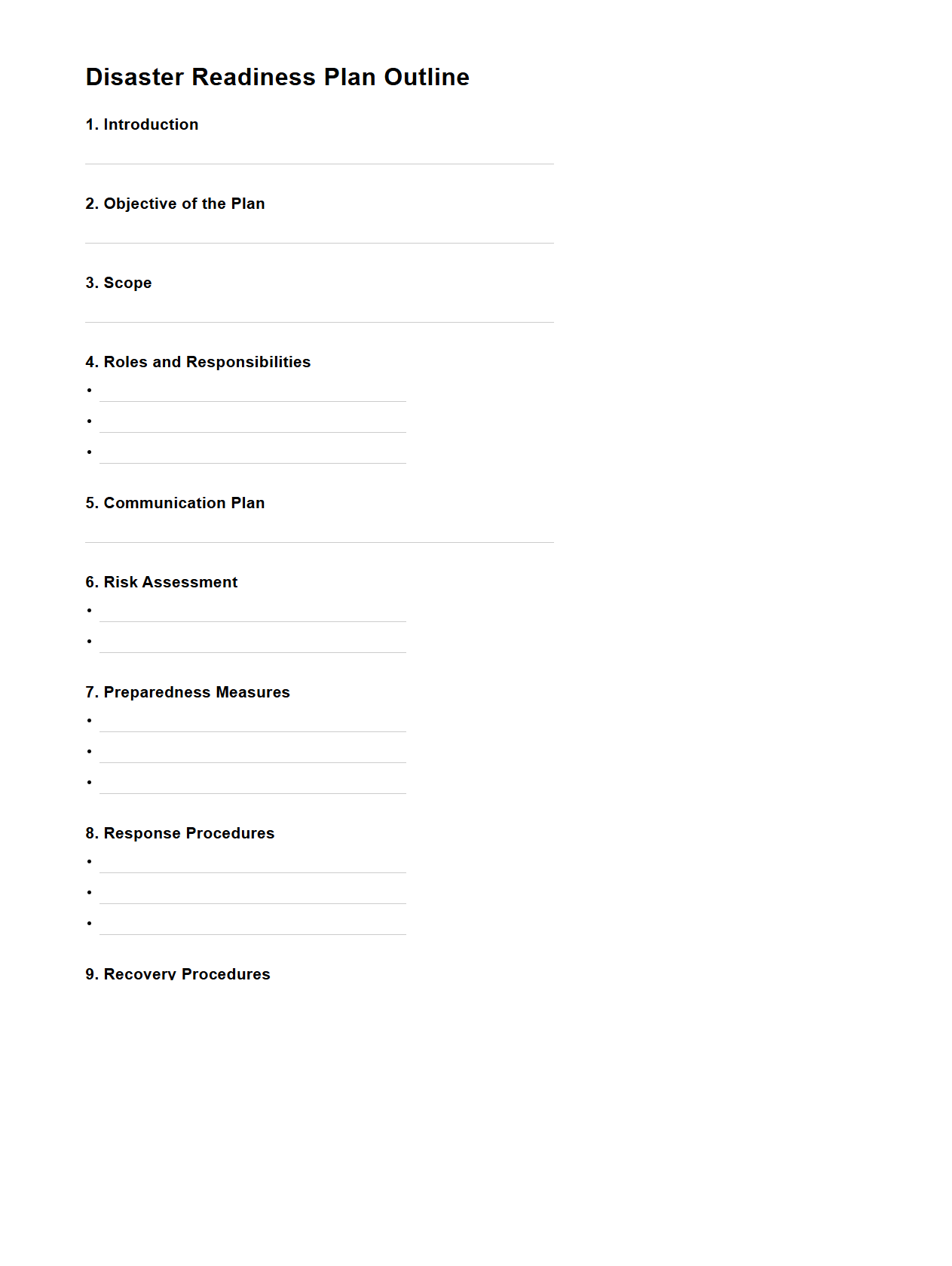 Blank Disaster Readiness Plan Outline