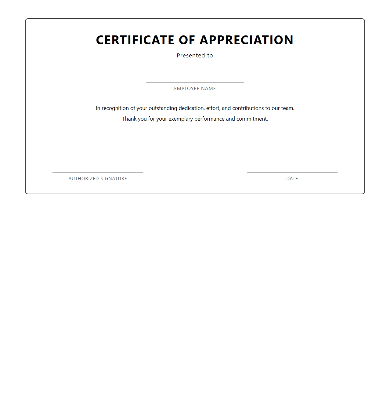Blank Employee Appreciation Certificate Design