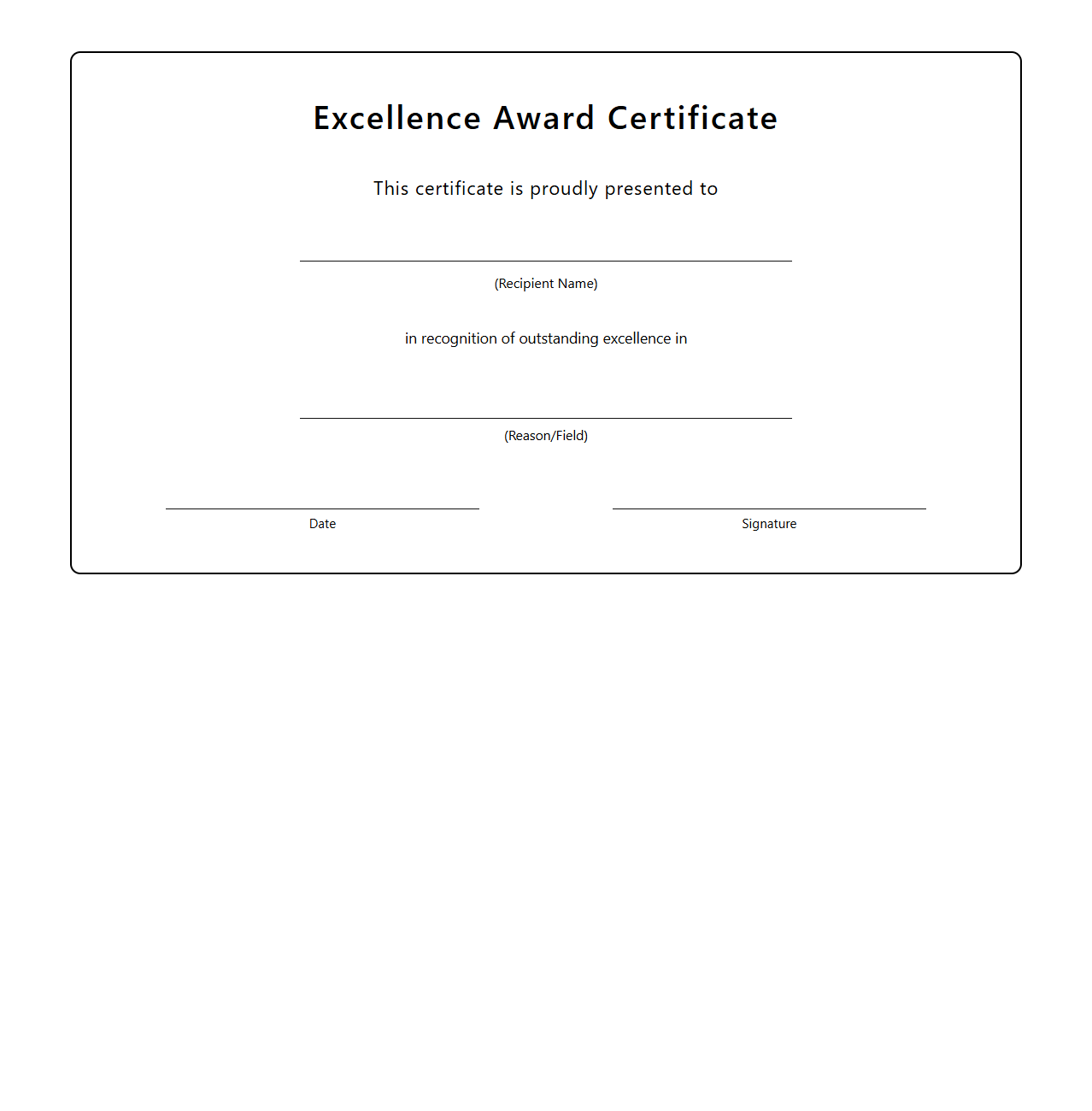 Blank Excellence Award Certificate Template