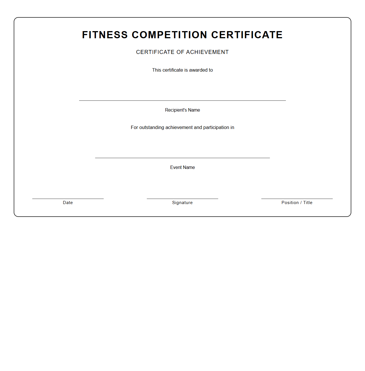 Blank Fitness Competition Certificate Template