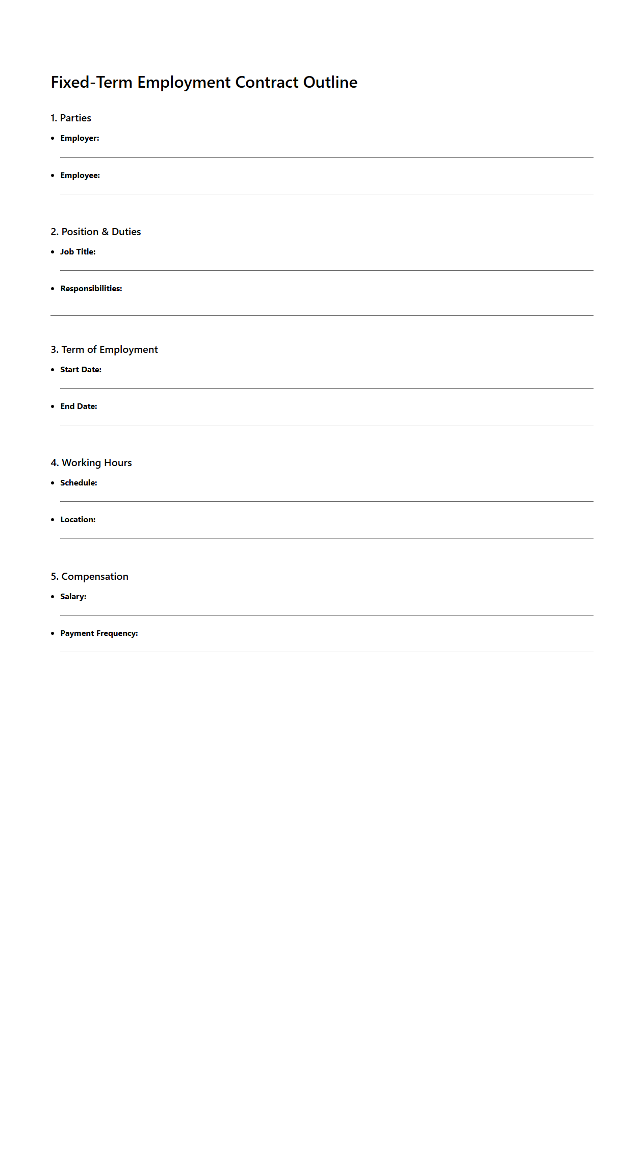 Blank Fixed-Term Employment Contract Outline