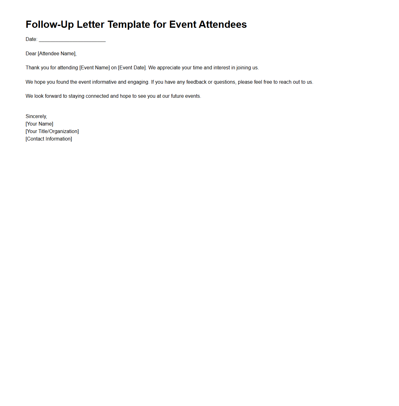 Blank Follow-Up Letter Template for Event Attendees
