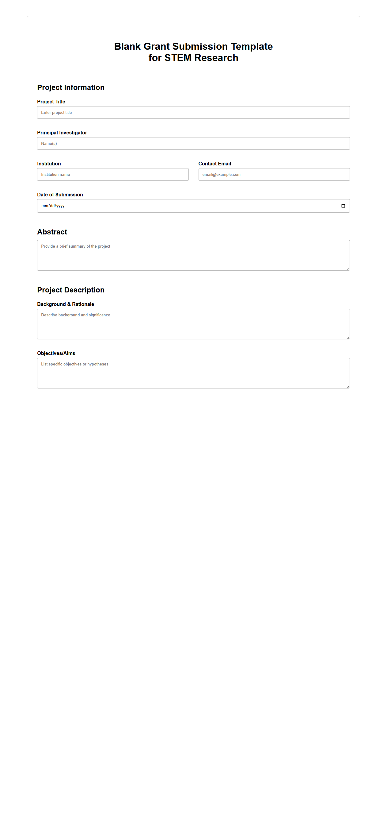 Blank Grant Submission Template for STEM Research