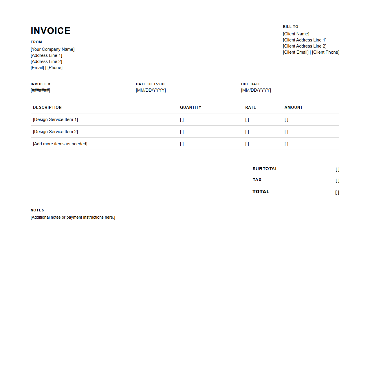 Blank Graphic Design Service Invoice Template