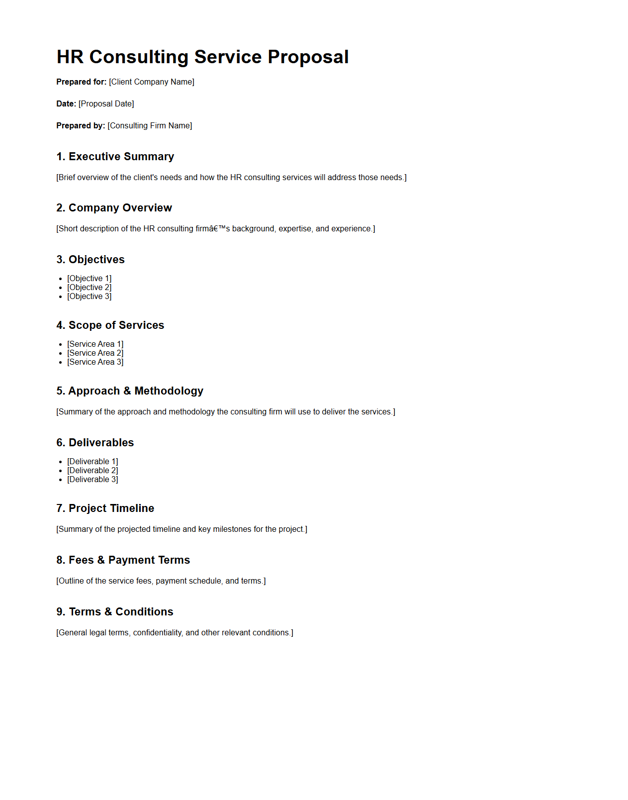 Blank HR Consulting Service Proposal Example