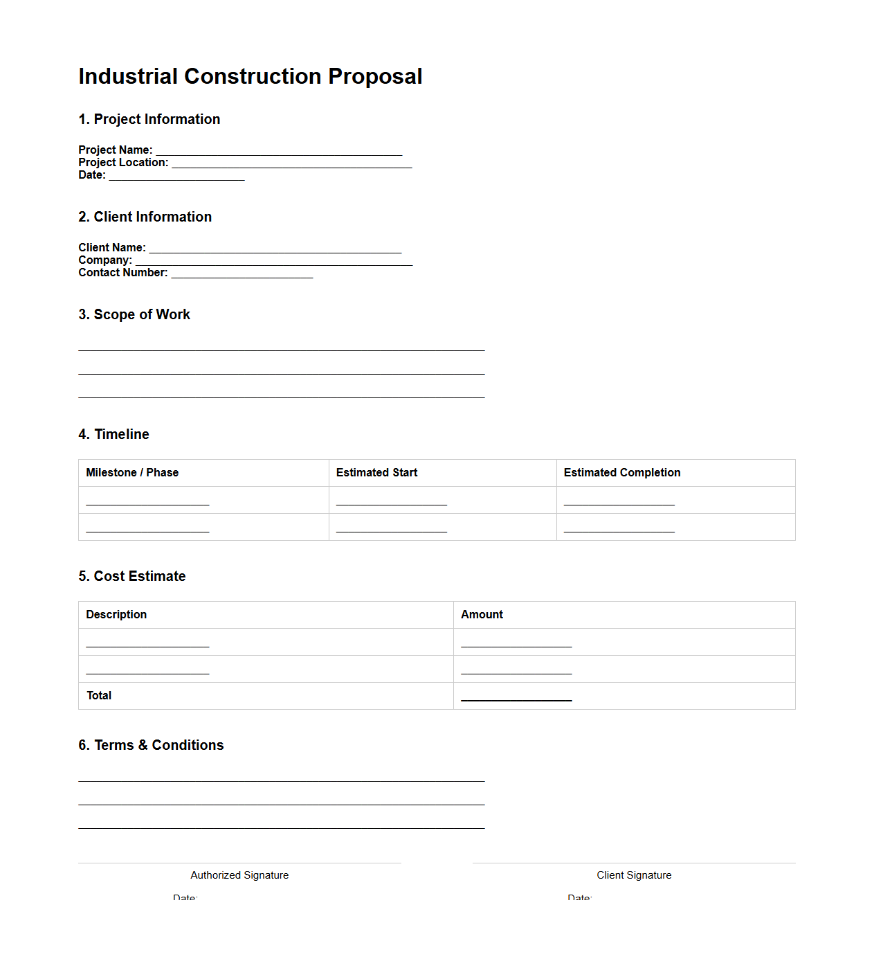 Blank Industrial Construction Proposal Example
