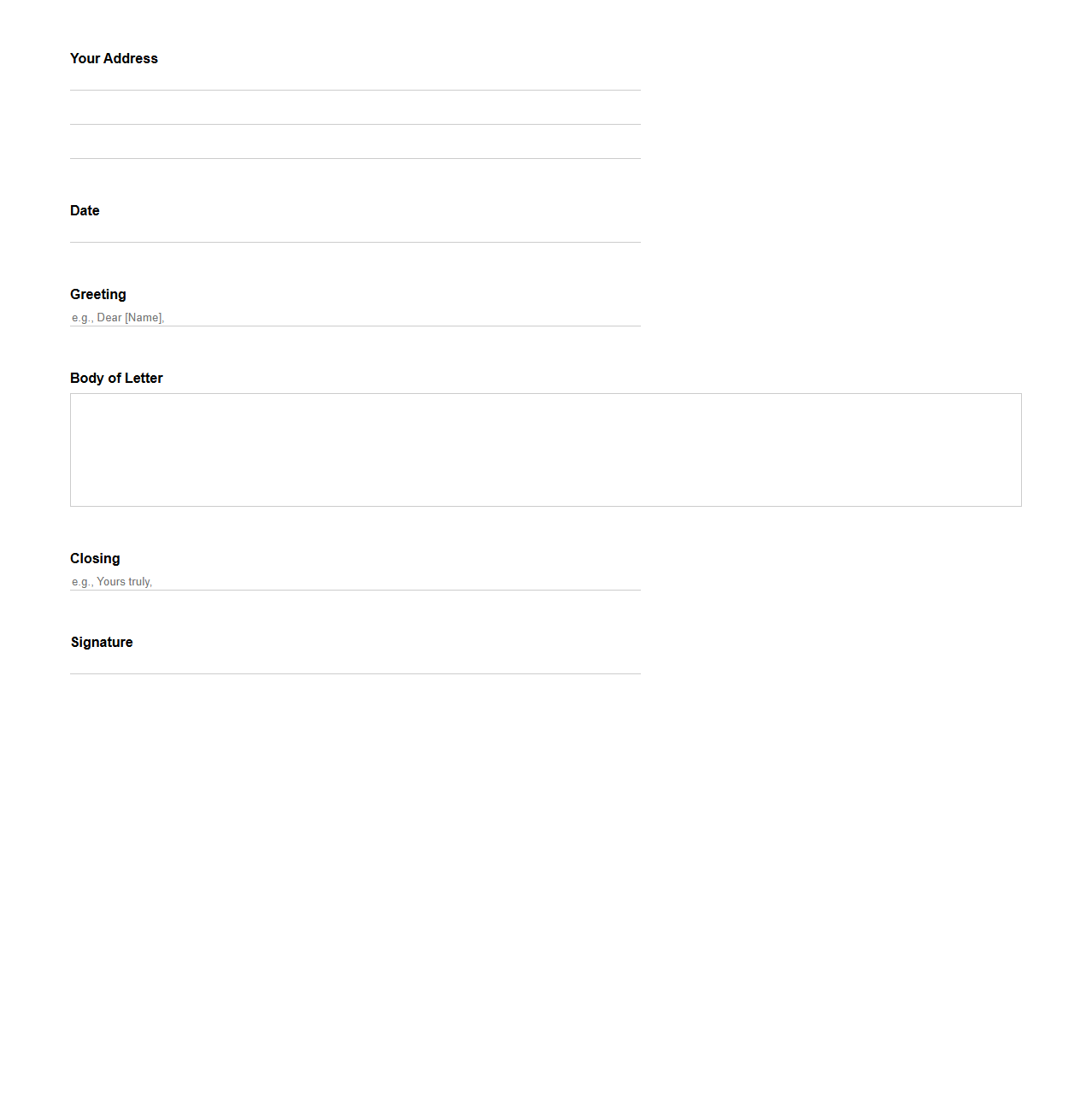 Blank Informal Personal Letter Outline