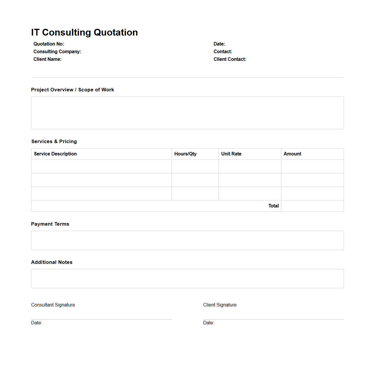 Blank IT Consulting Quotation Template