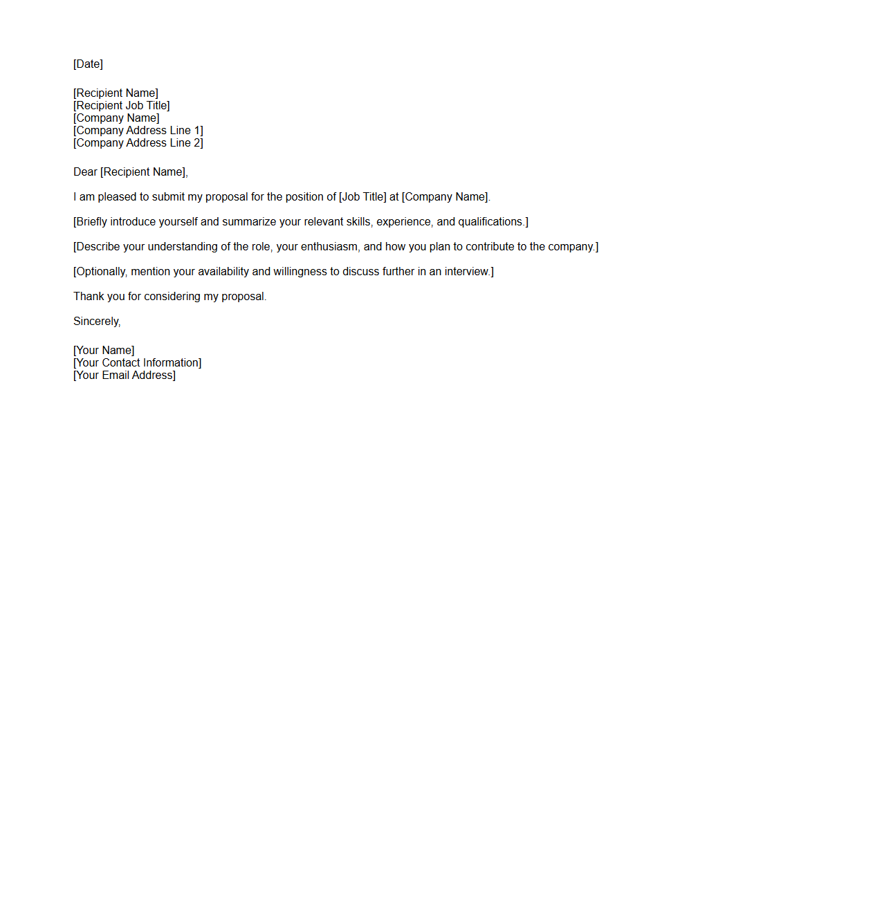 Blank Job Proposal Letter Template