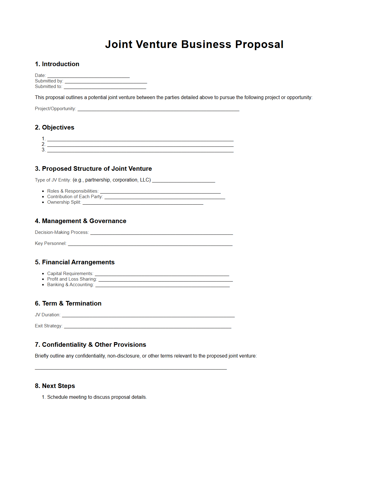 Blank Joint Venture Business Proposal Template