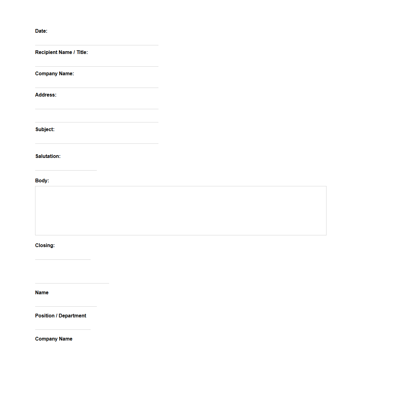 Blank Letter Outline for Corporate Messages