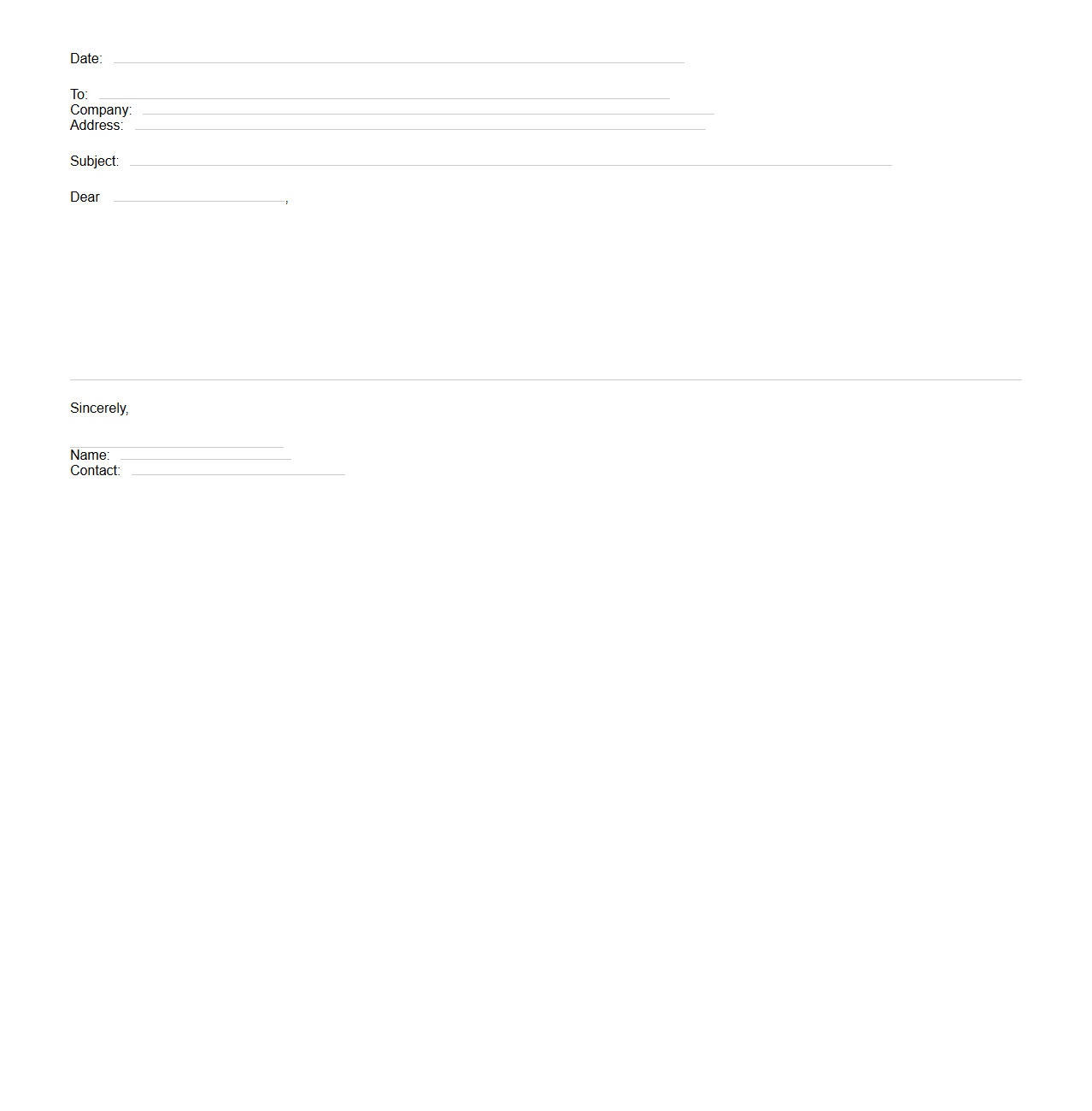 Blank Letter Template for Customer Complaint