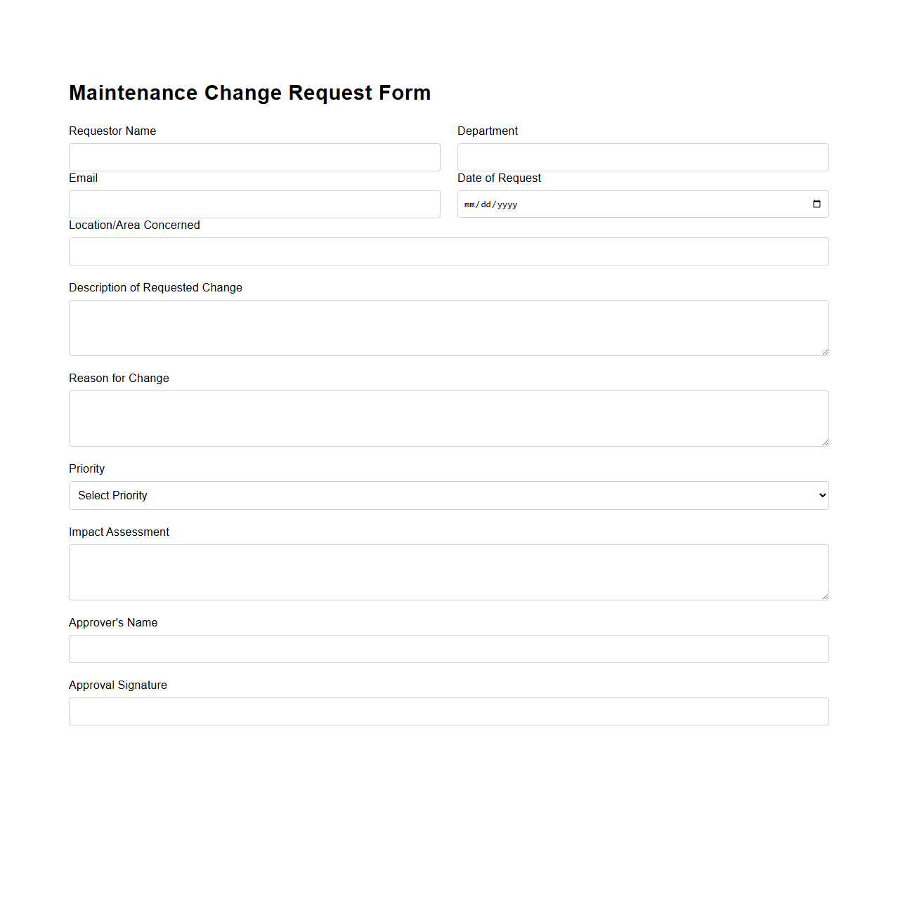 Blank Maintenance Change Request Form